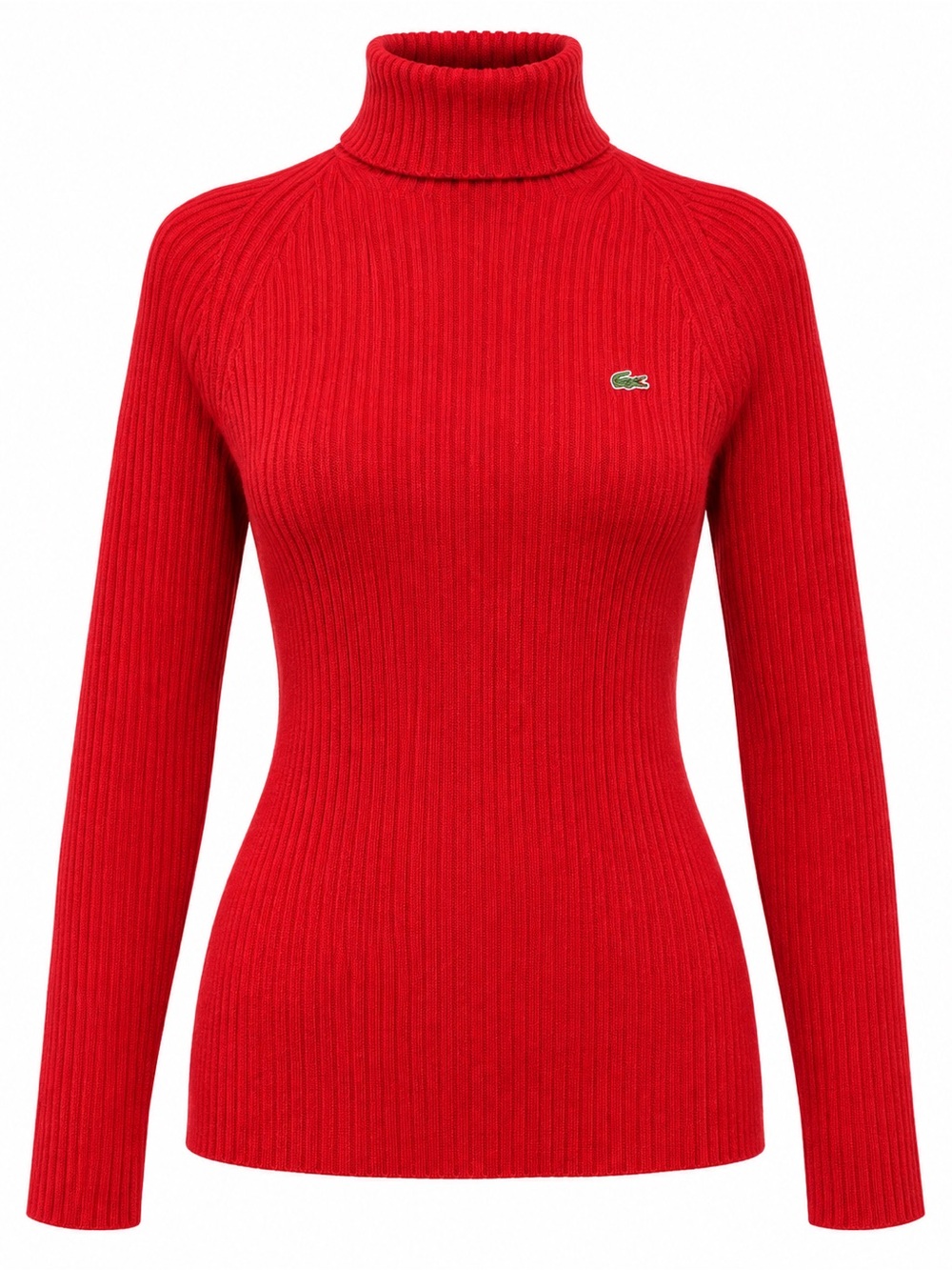 Vintage 1980s Lacoste Red Ribbed Wool Turtleneck Made in France Size 40/M